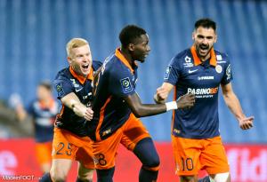 Ambroise Oyongo, le latéral gauche du MHSC, ici aux côtés de Florent Mollet et Gaëtan Laborde.